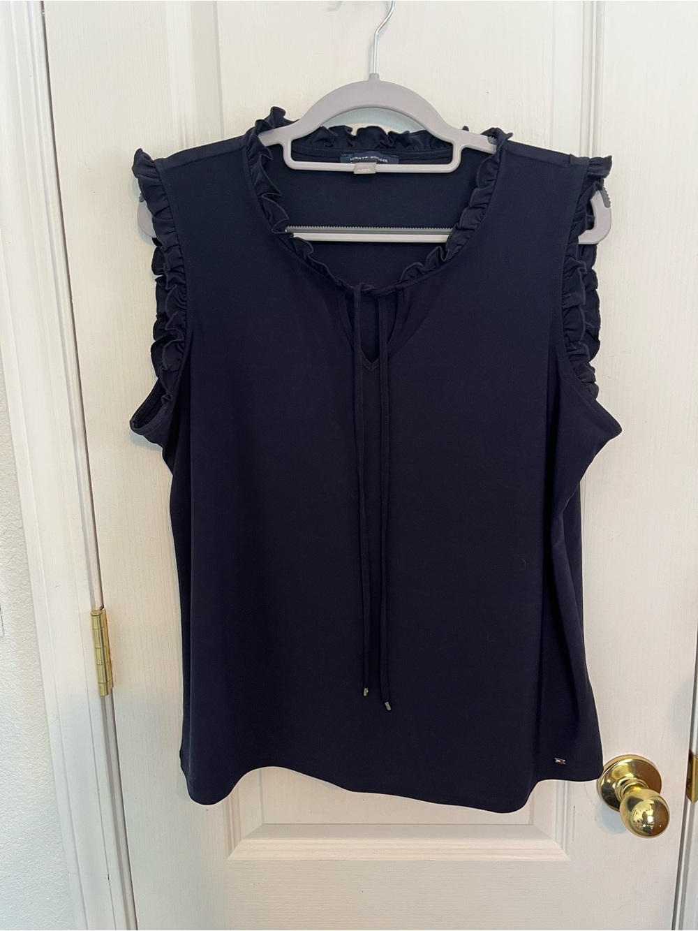 Sleeveless Ruffle-Trim Tank Top - Navy Blue